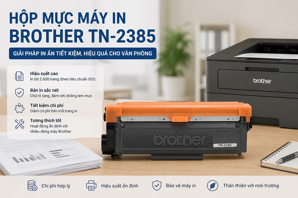 Hộp mực Brother TN 2385 được thiết kế nhằm đáp ứng nhu cầu in ấn thường xuyên với hiệu suất ổn định và chất lượng bản in rõ nét.