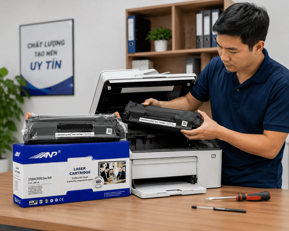 Hộp mực 052 là gì? Đánh giá chi tiết hiệu suất và khả năng tương thích 3 Hộp mực 052 được thiết kế cartridge nguyên khối giúp quá trình tháo lắp nhanh chóng và thuận tiện.