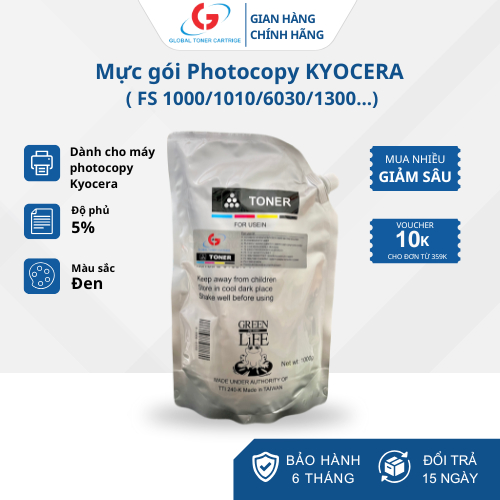 Mực gói Kyocera FS 1000g - Green Life | Mực đổ cho FS-1020/1120/1320/1370/3920/4020.