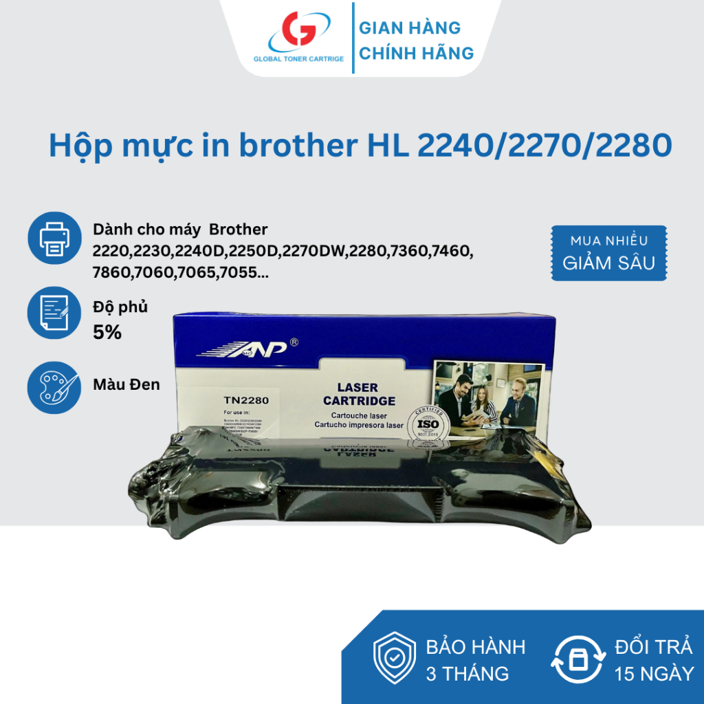 Hộp Mực máy in Brother HL 2240D, HL 2250, MFC 7360 | Mực in TN 2280 1 Hộp Mực máy in Brother HL 2240D, HL 2250, MFC 7360 | Mực in TN 2280